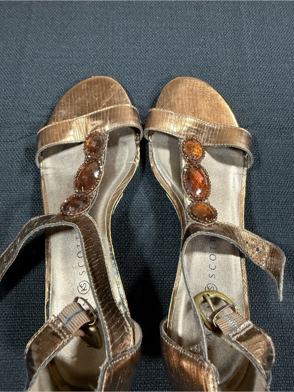 Karen Scott Bronze Jeweled T-Strap Heels‎ - Picture 8 of 8